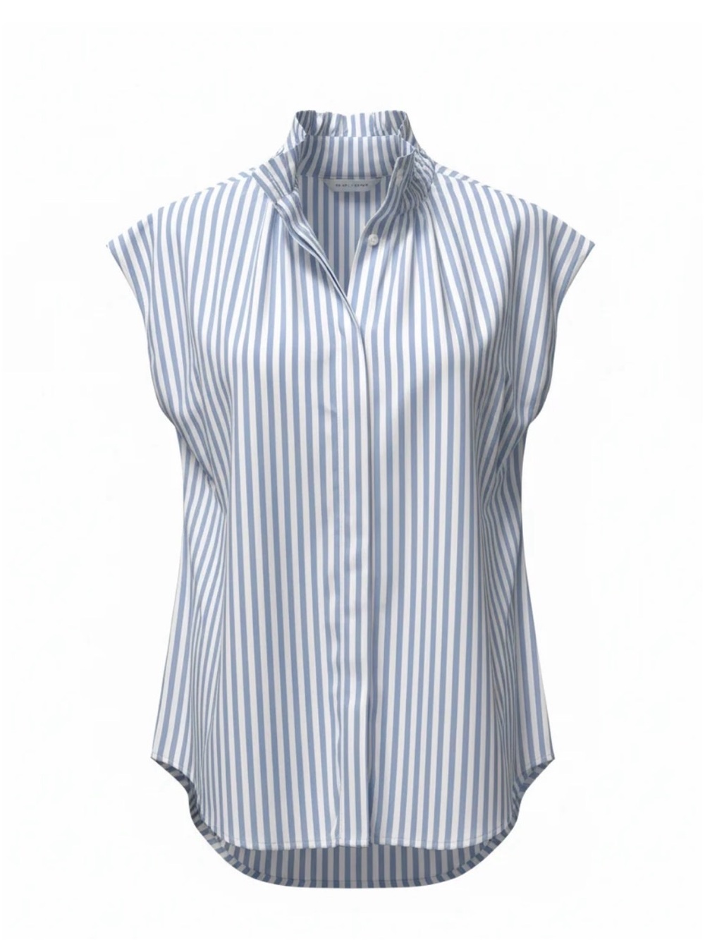 Boho Chic Sleeveless Blue & White Striped Ruffle Collar Blouse